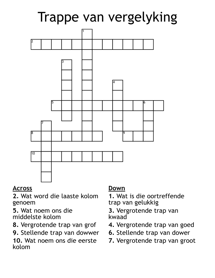 Trappe van vergelyking Crossword