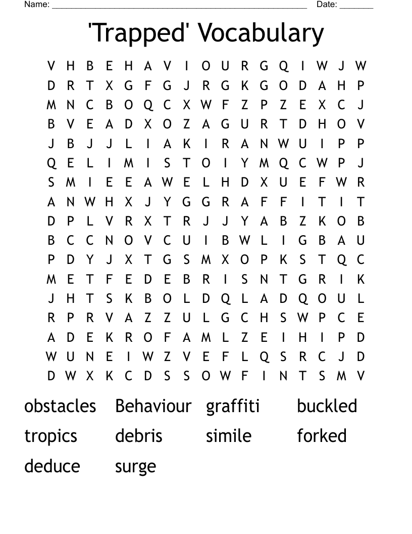 'Trapped' Vocabulary Word Search