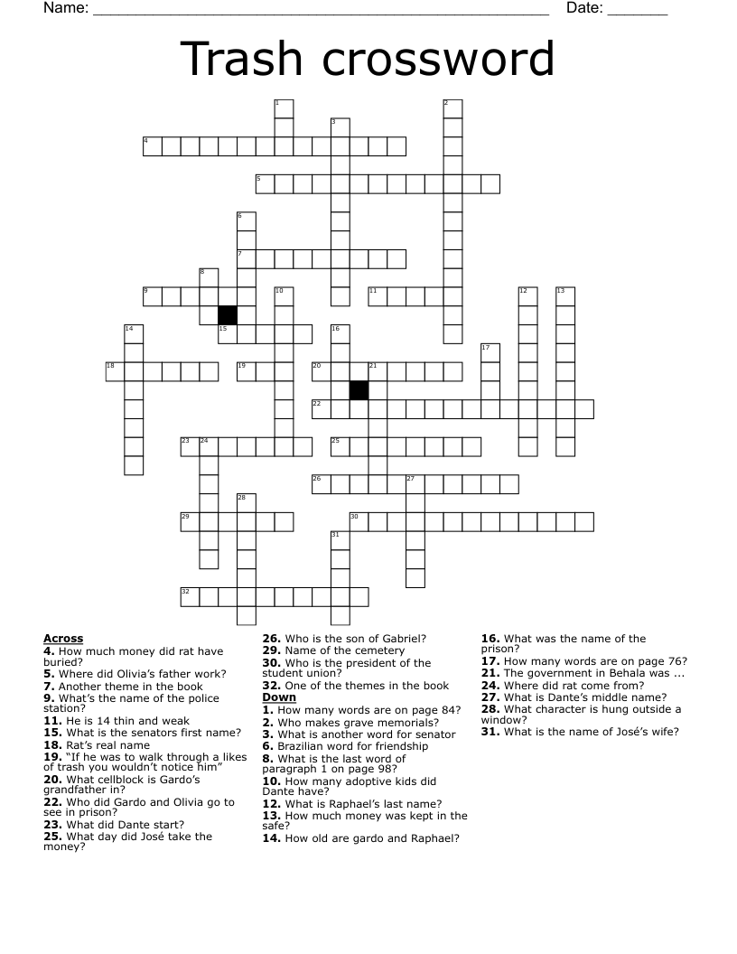 Trash crossword 