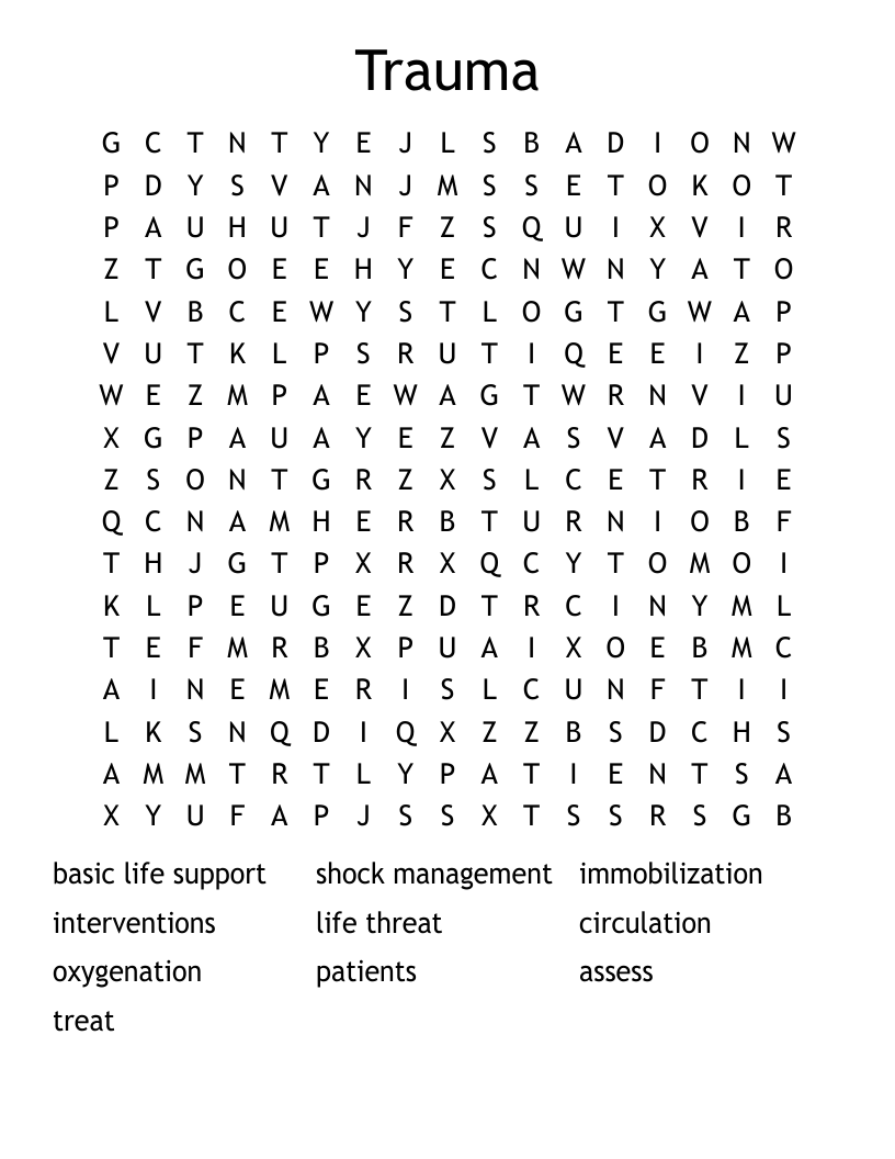 Trauma Word Search
