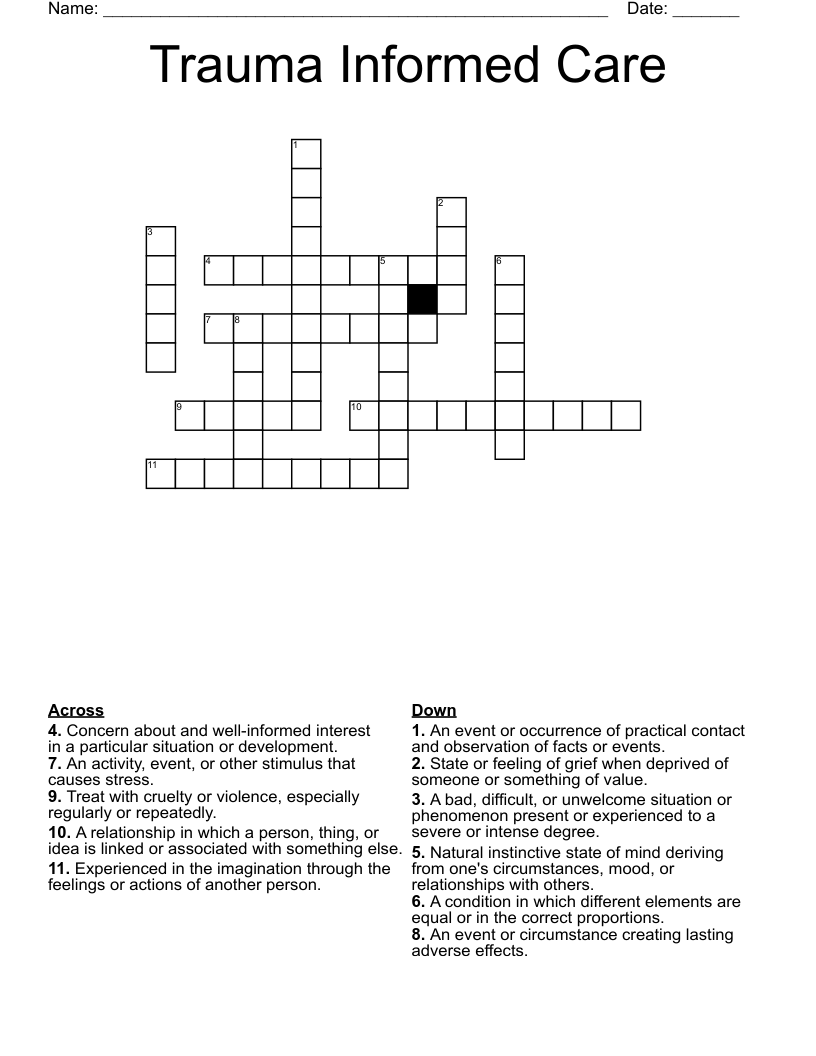 Trauma Informed Care Crossword