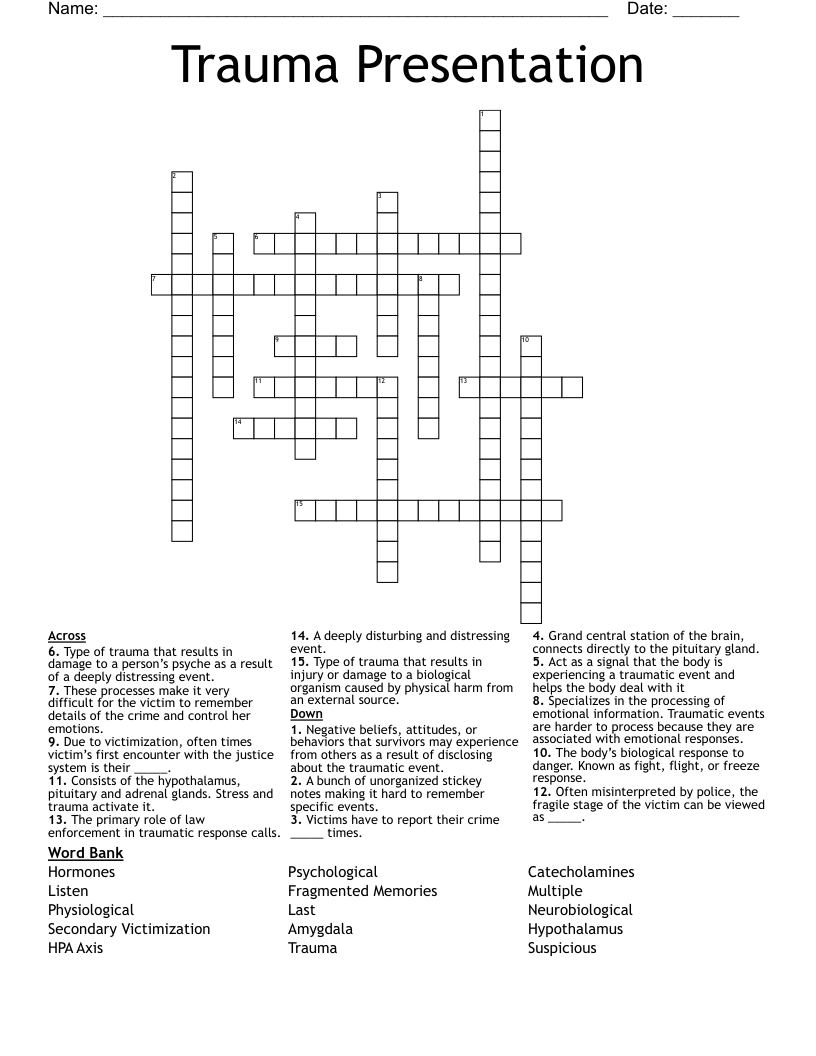 Trauma Presentation  Crossword