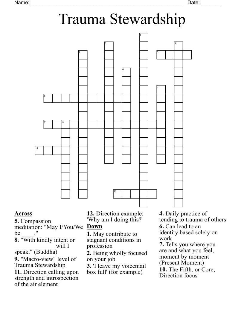 Trauma Stewardship Crossword