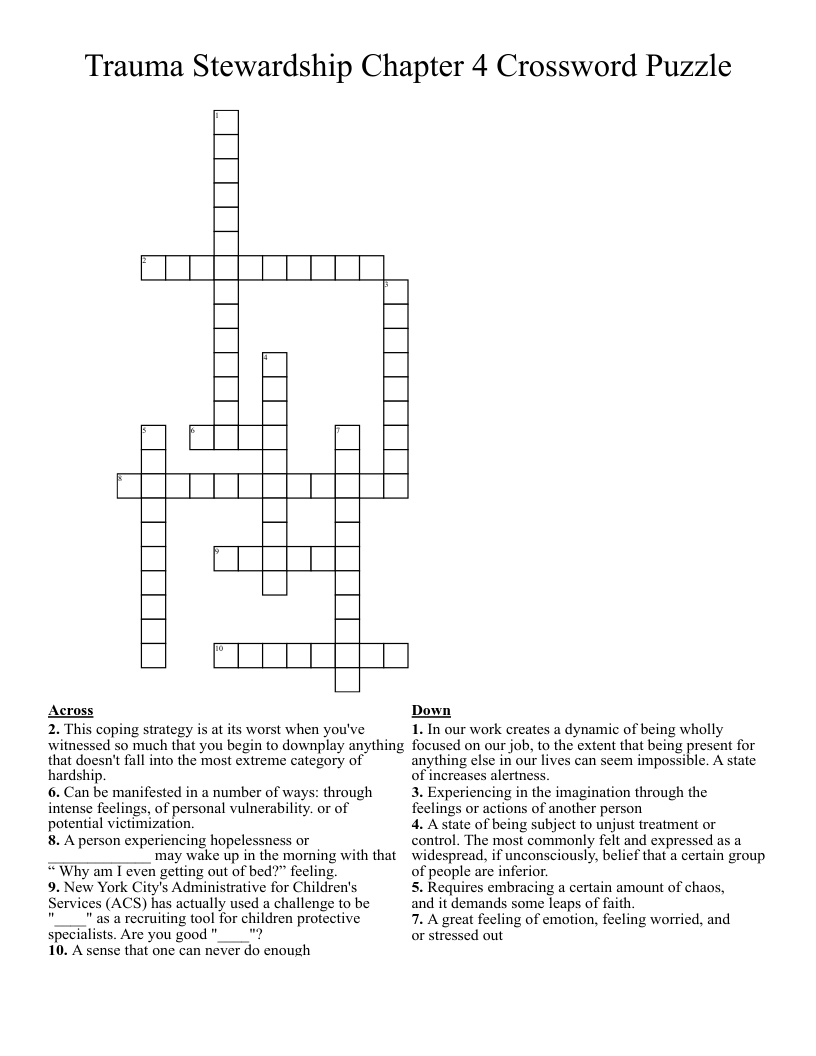 Trauma Stewardship Chapter 4 Crossword Puzzle
