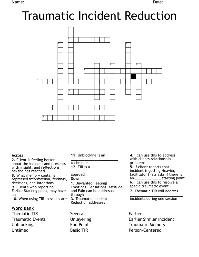 Traumatic Incident Reduction  Crossword
