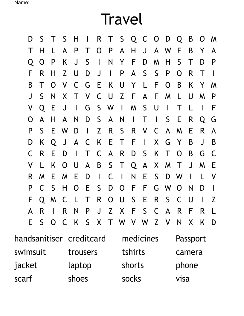 Travel Word Search
