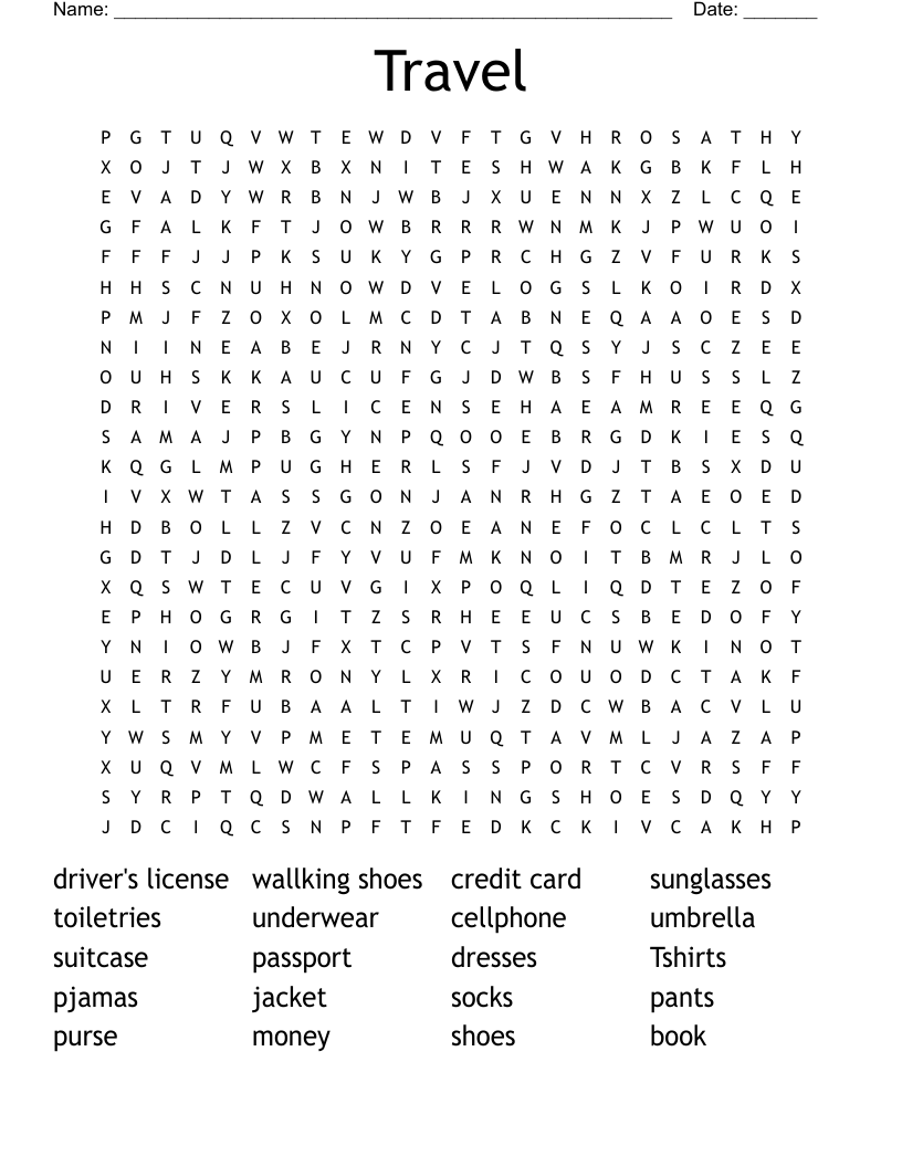 Travel Word Search