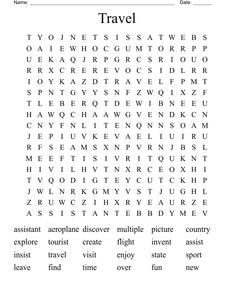 Travel Word Search