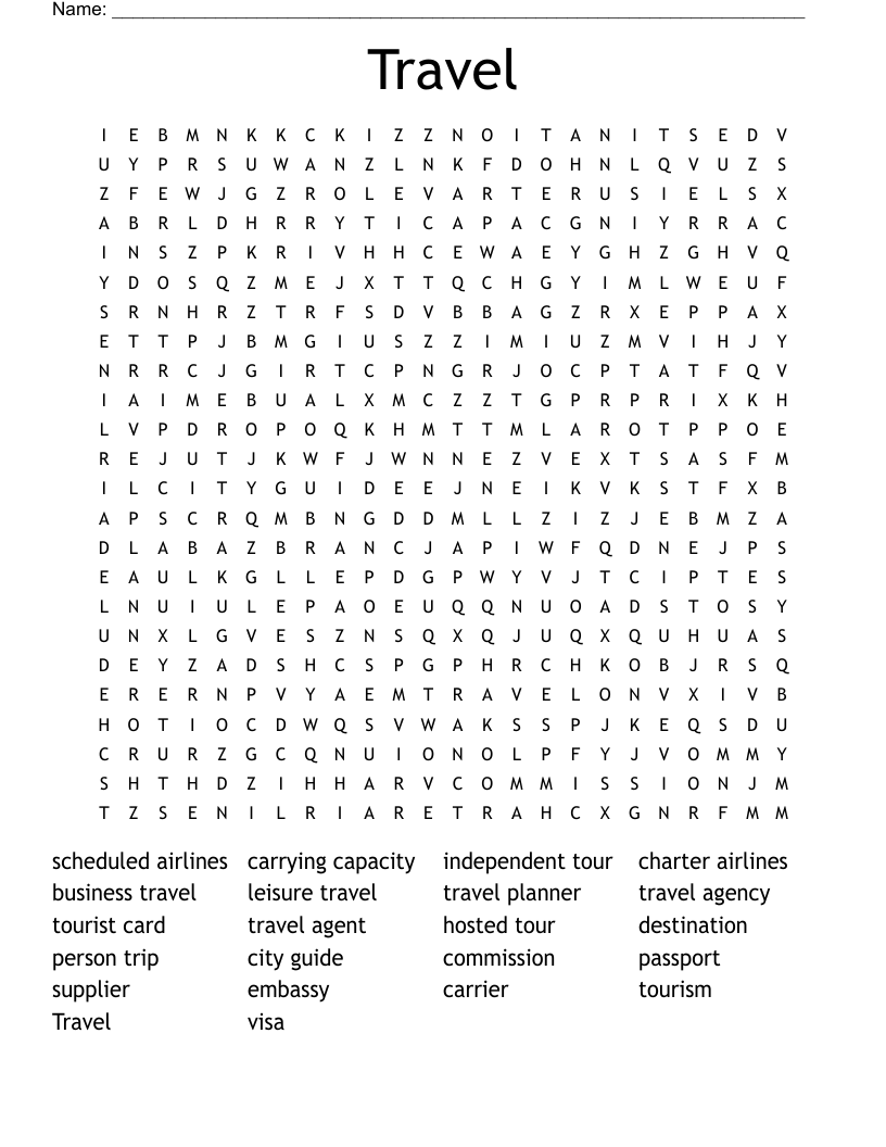 Travel Word Search