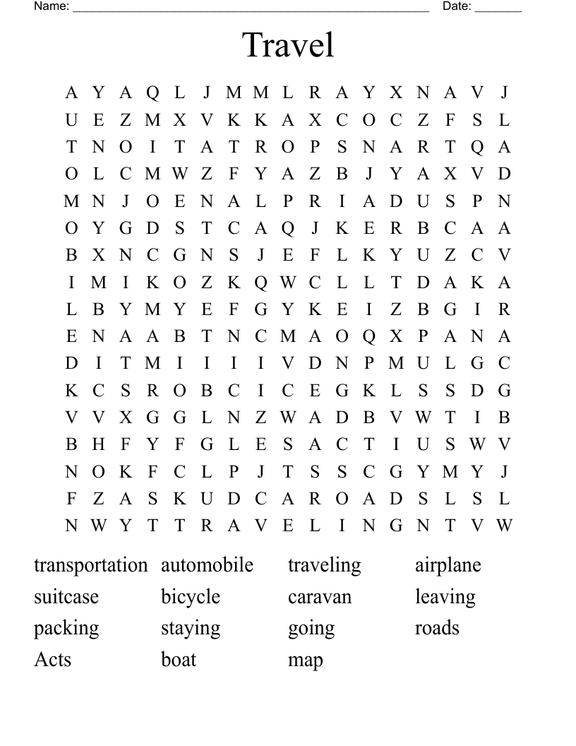 Travel Word Search