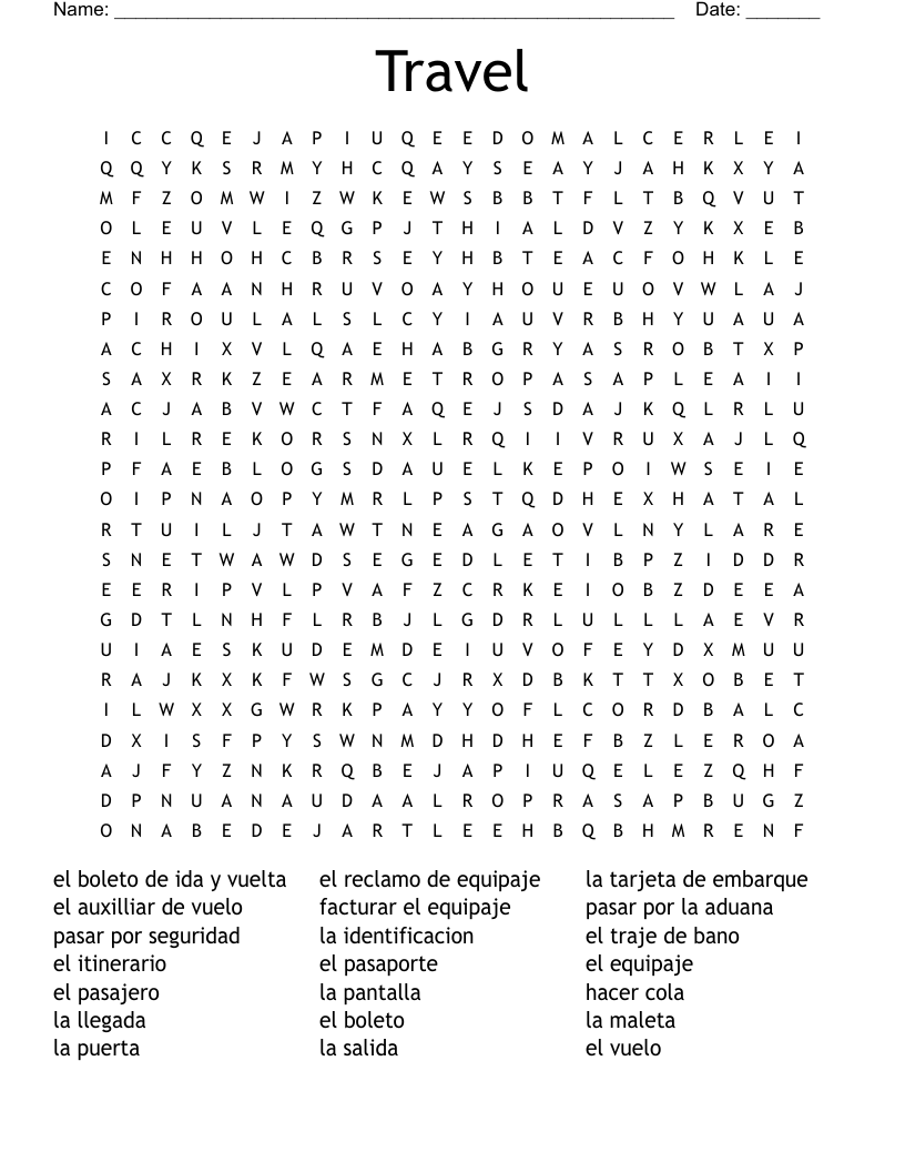 Travel Word Search