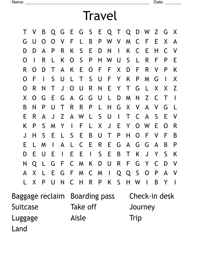 Travel Word Search