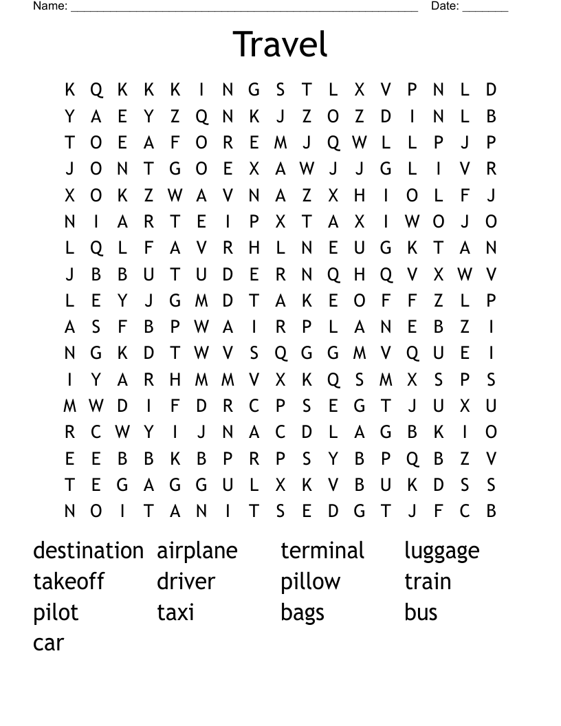 Travel Word Search