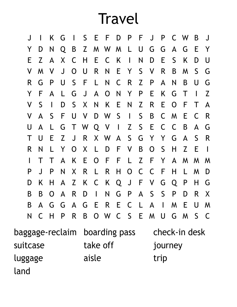 Travel Word Search