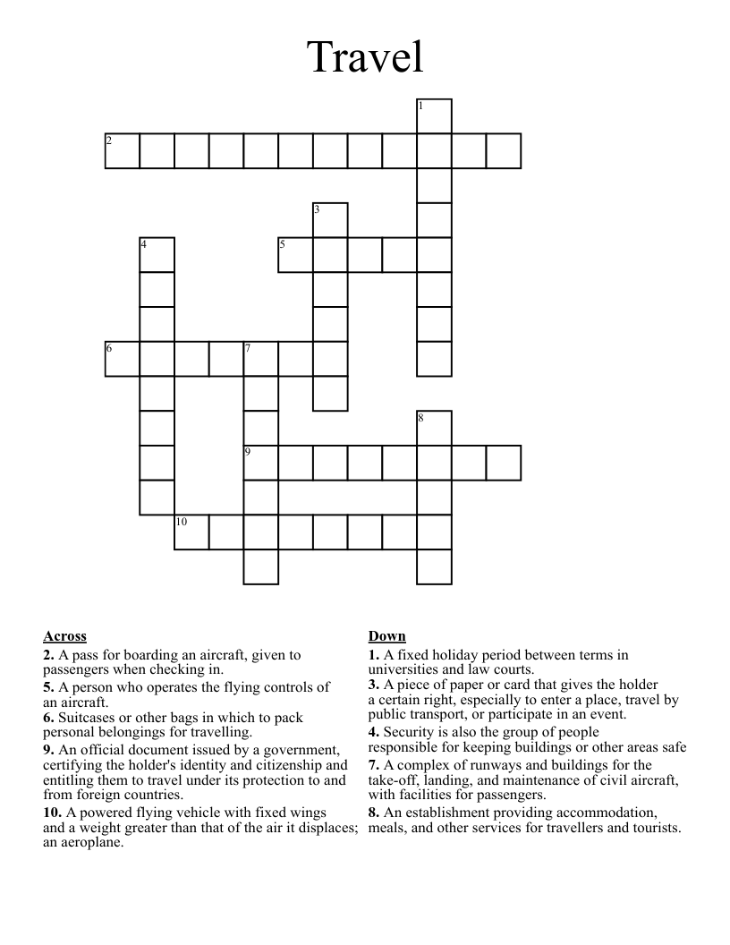 Travel Crossword