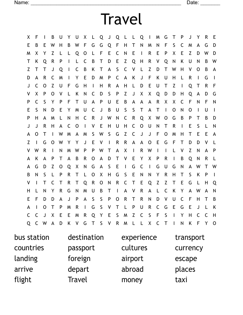 Travel Word Search