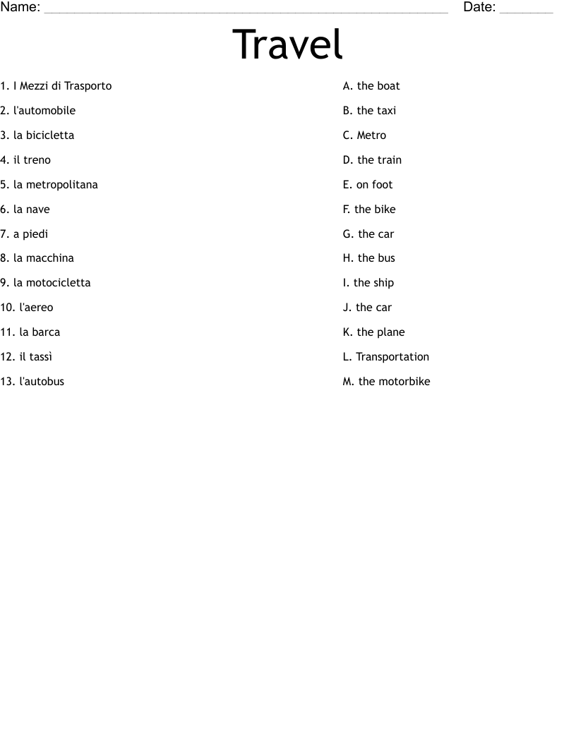 Travel Worksheet