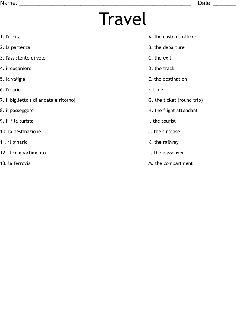 Travel Worksheet