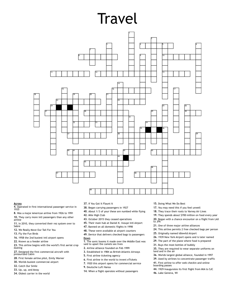 Travel Crossword