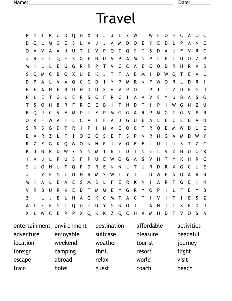 Travel Word Search