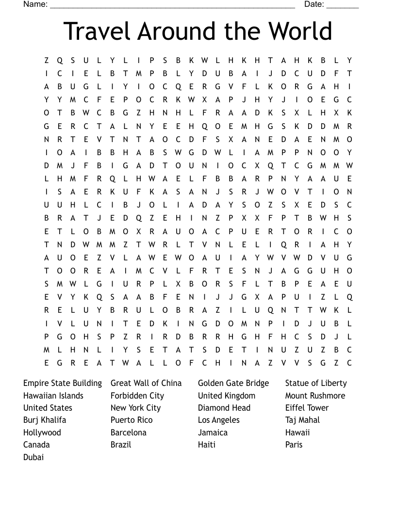 Travel Around the World Word Search