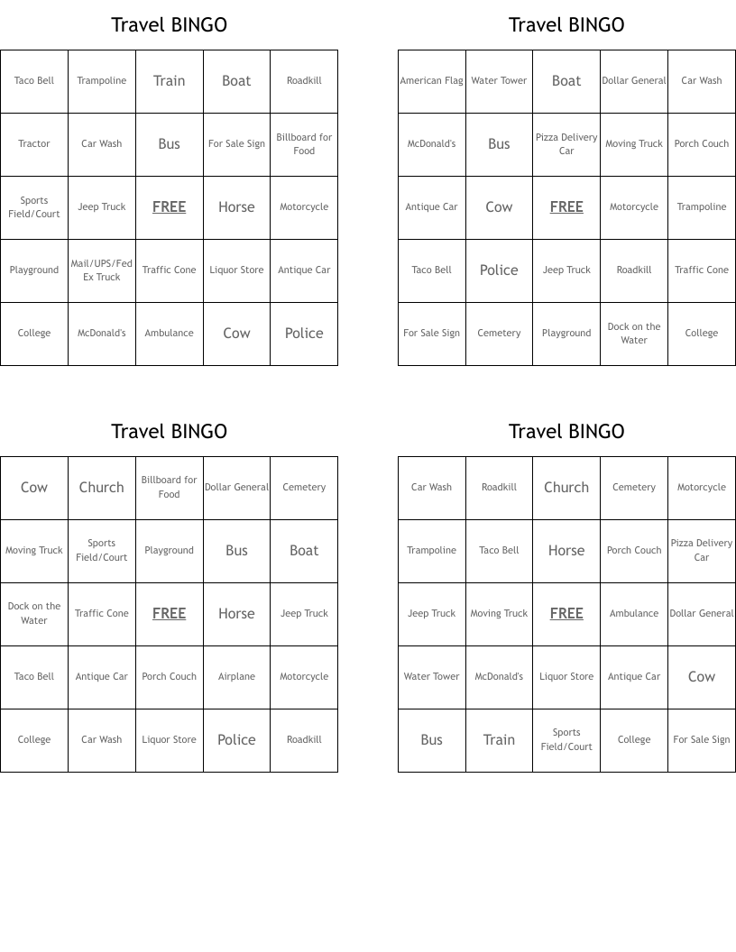 Travel BINGO