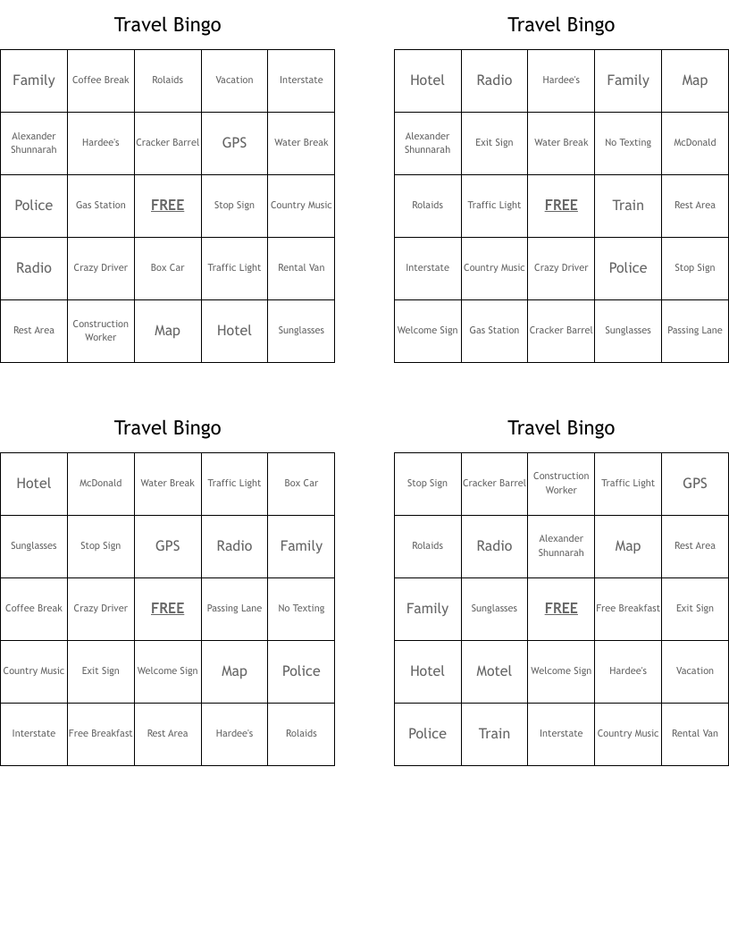 Travel Bingo
