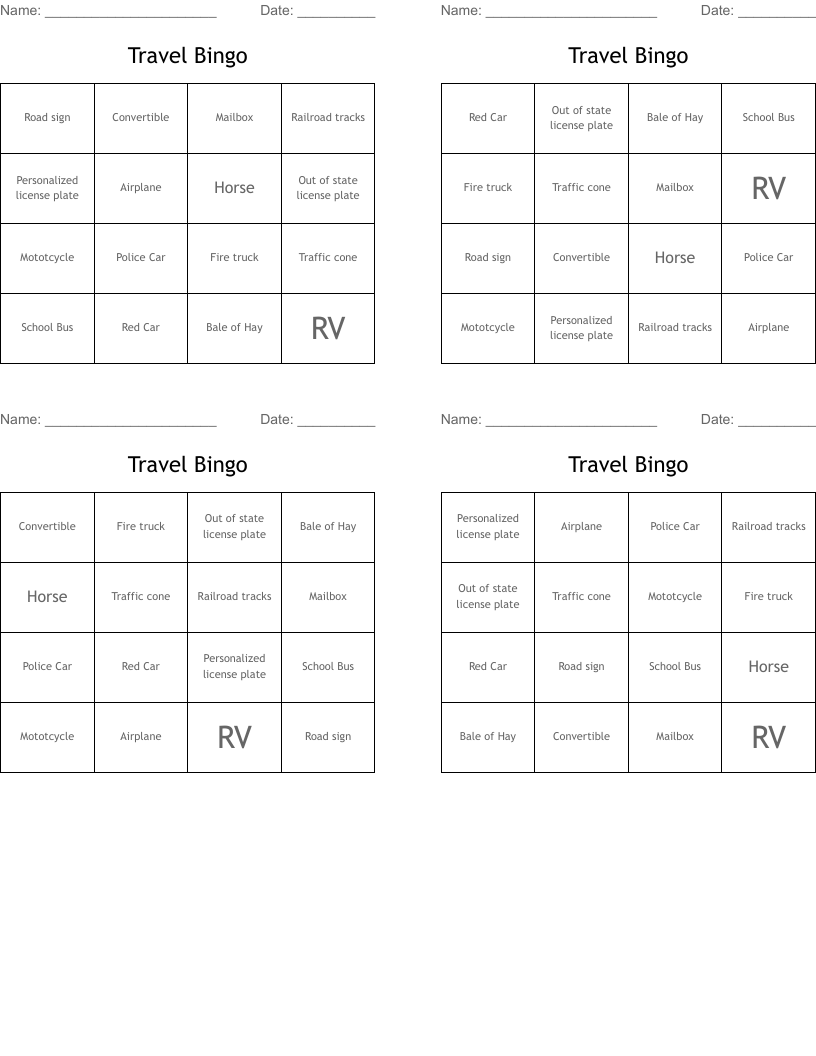Travel Bingo