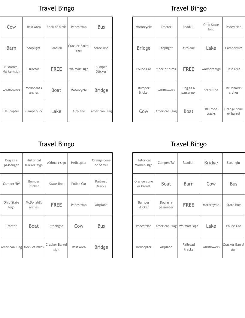 Travel Bingo