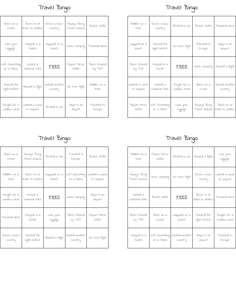 Travel Bingo