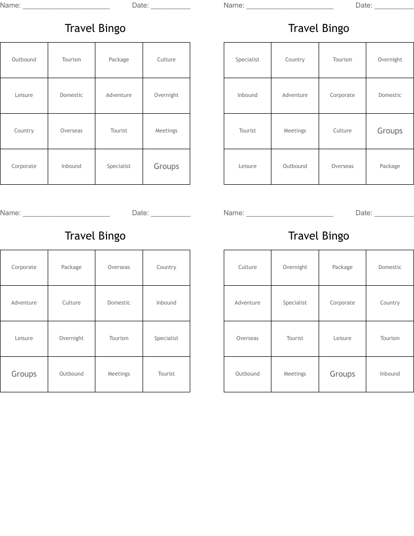 Travel Bingo
