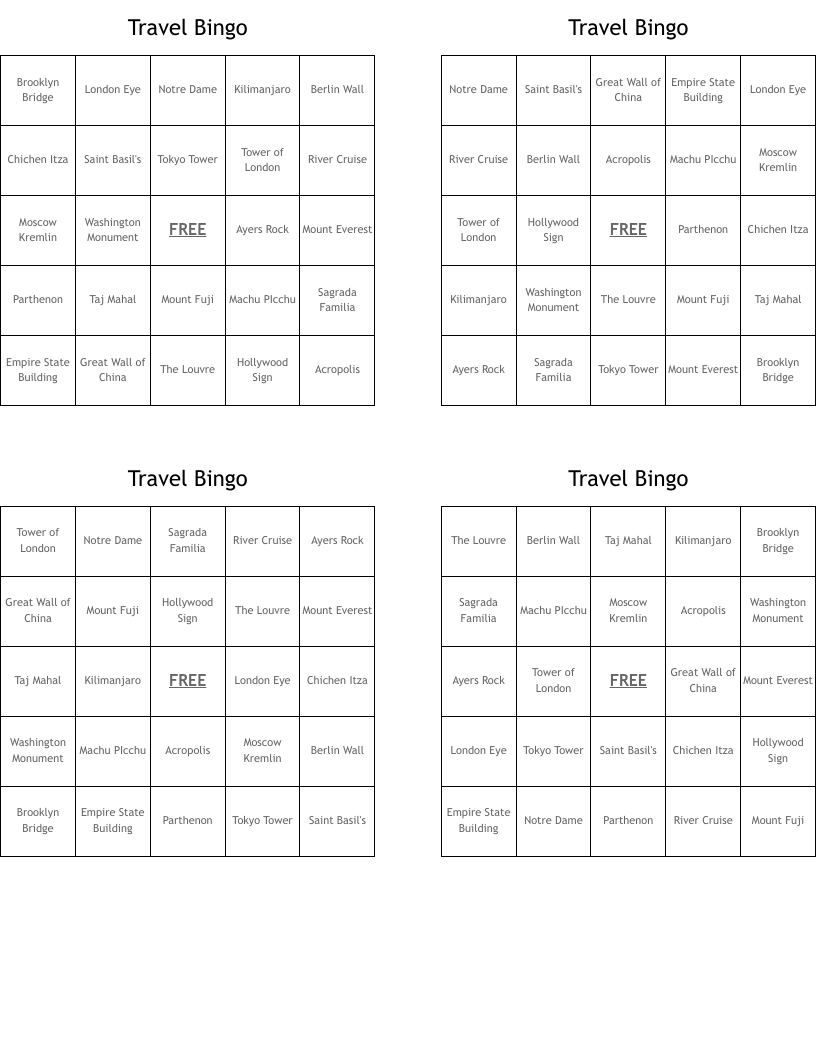 Travel Bingo