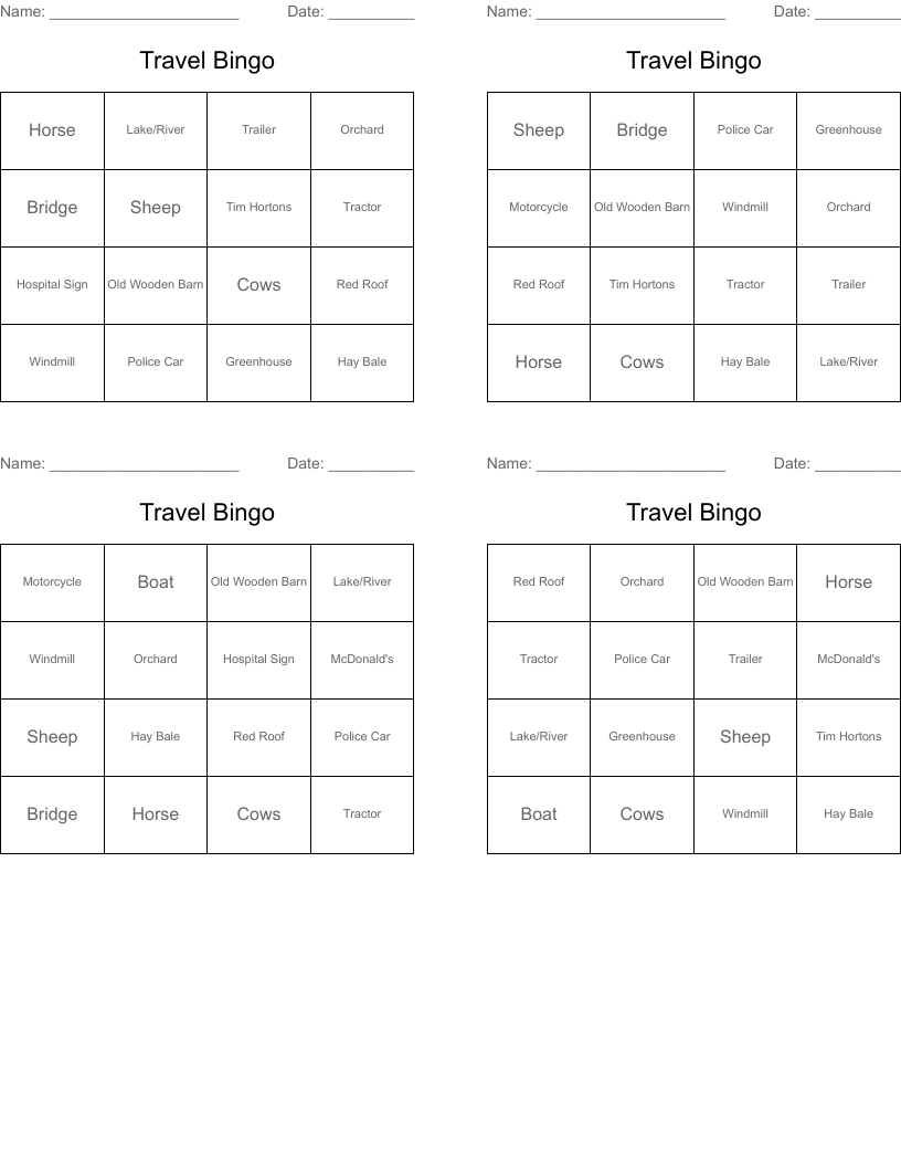 Travel Bingo