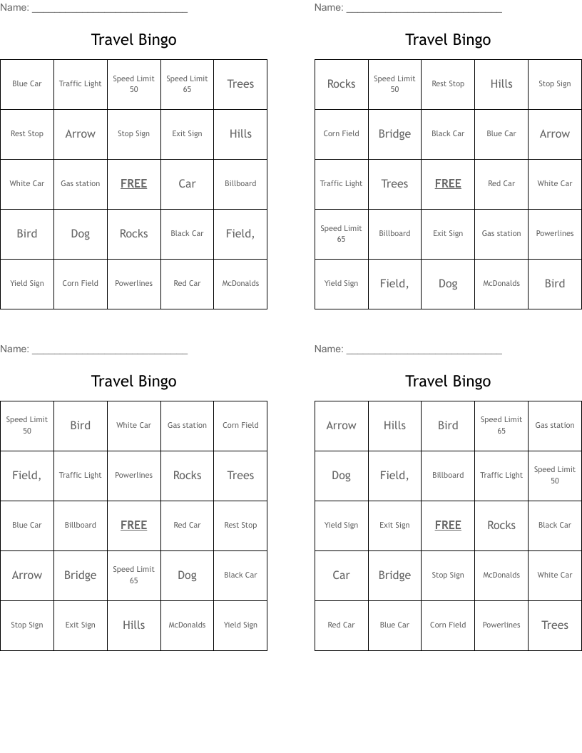 Travel Bingo