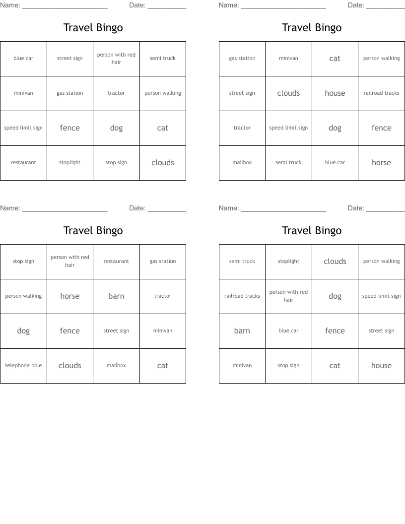 Travel Bingo