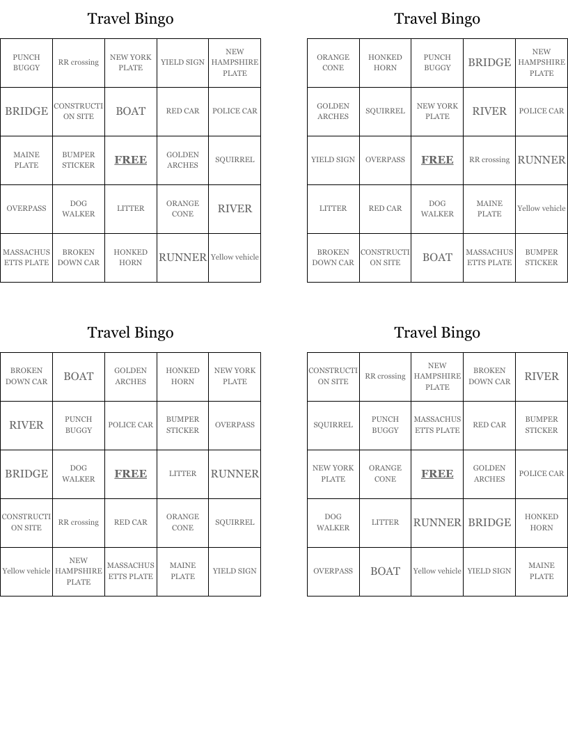 Travel Bingo 