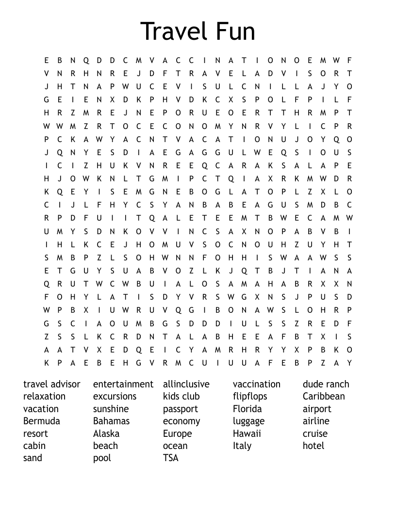 Travel Fun Word Search