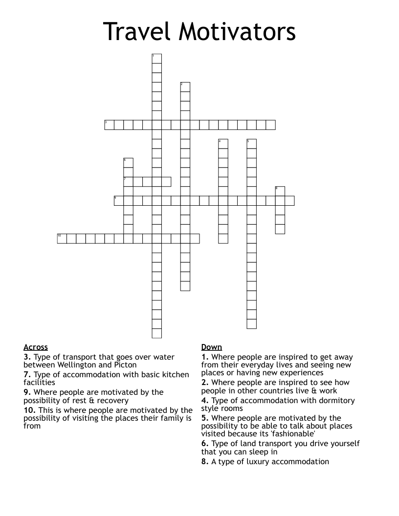 Travel Motivators Crossword