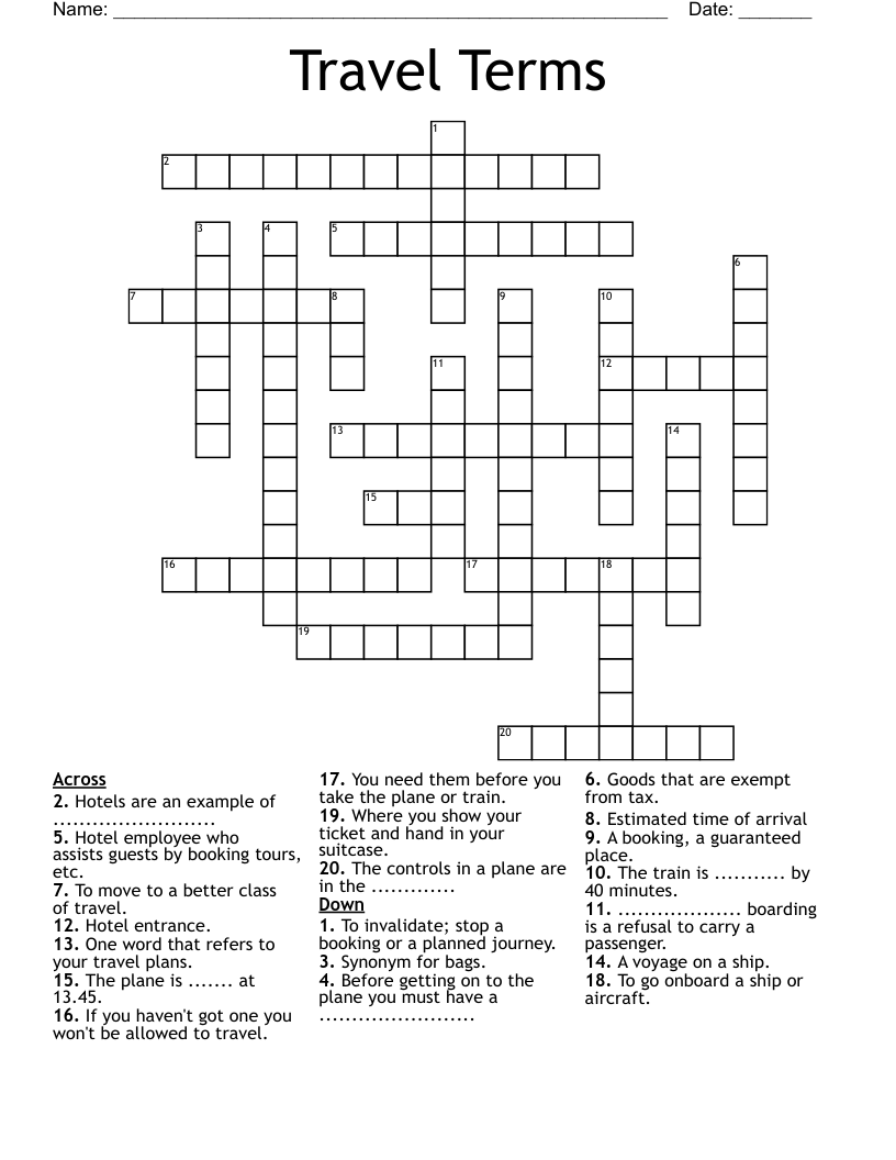 Travel Terms Crossword