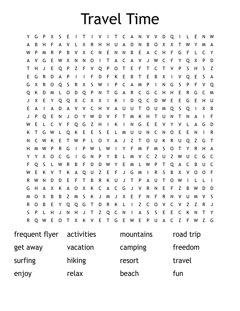 Travel Time Word Search
