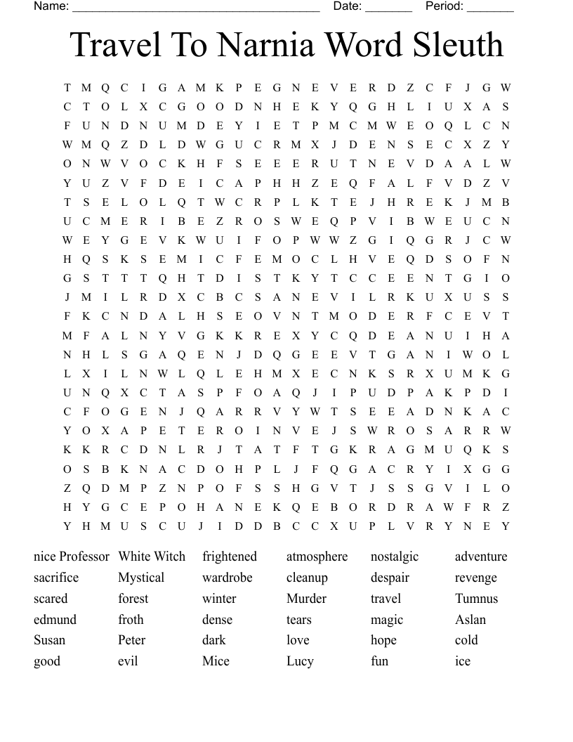 Travel To Narnia Word Sleuth  Word Search