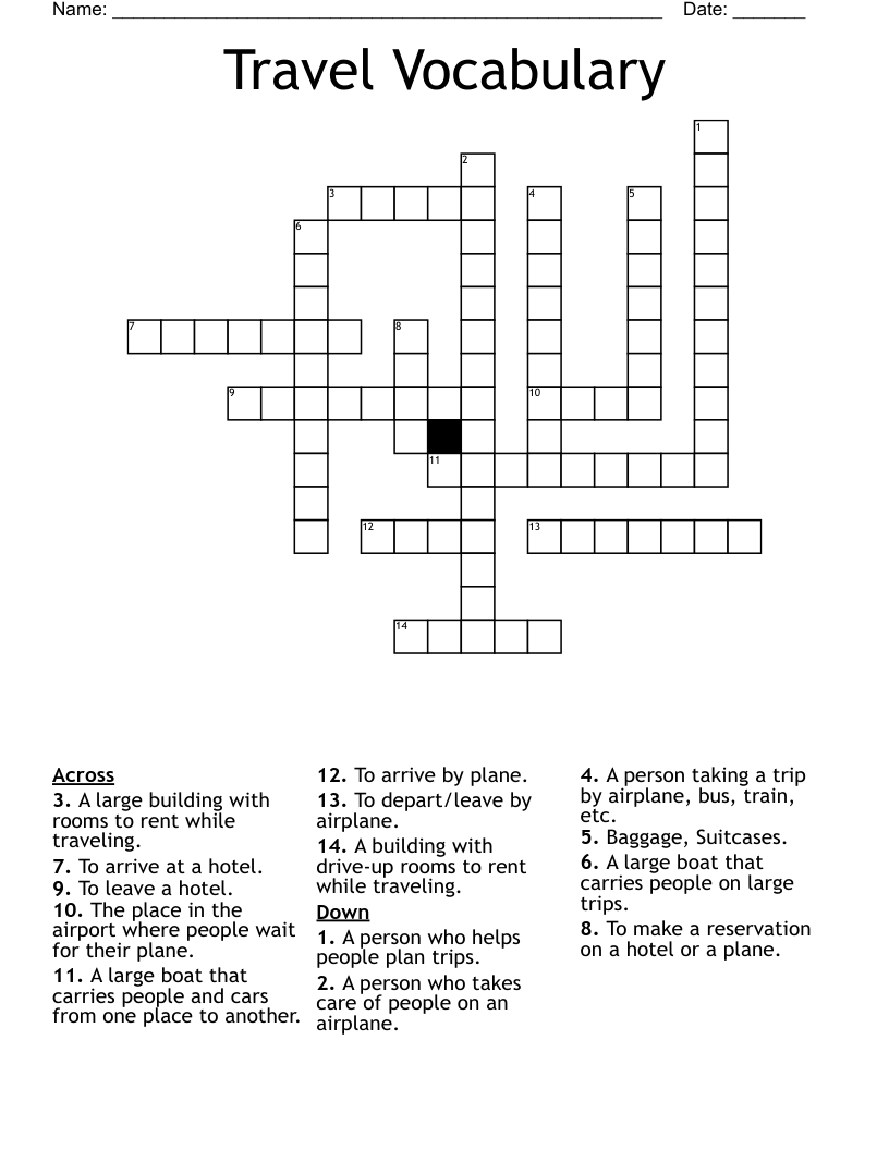 Travel Vocabulary Crossword
