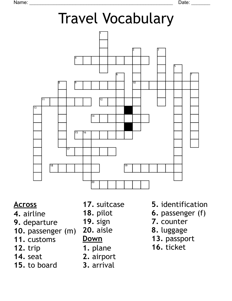 Travel Vocabulary Crossword