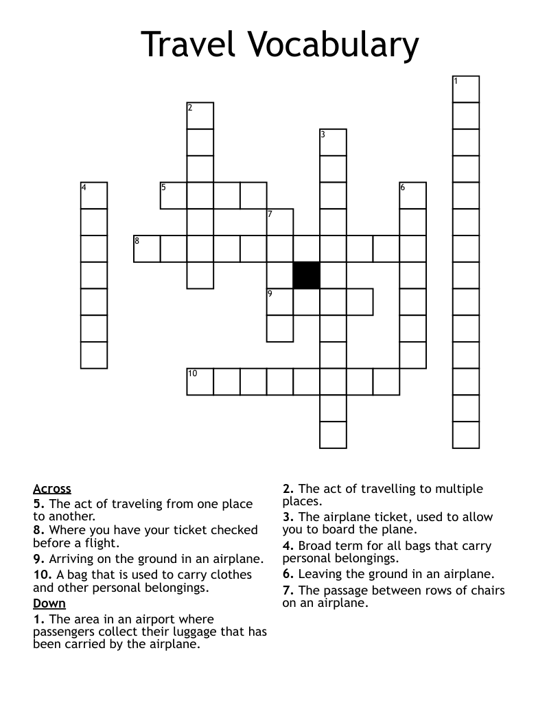 Travel Vocabulary Crossword