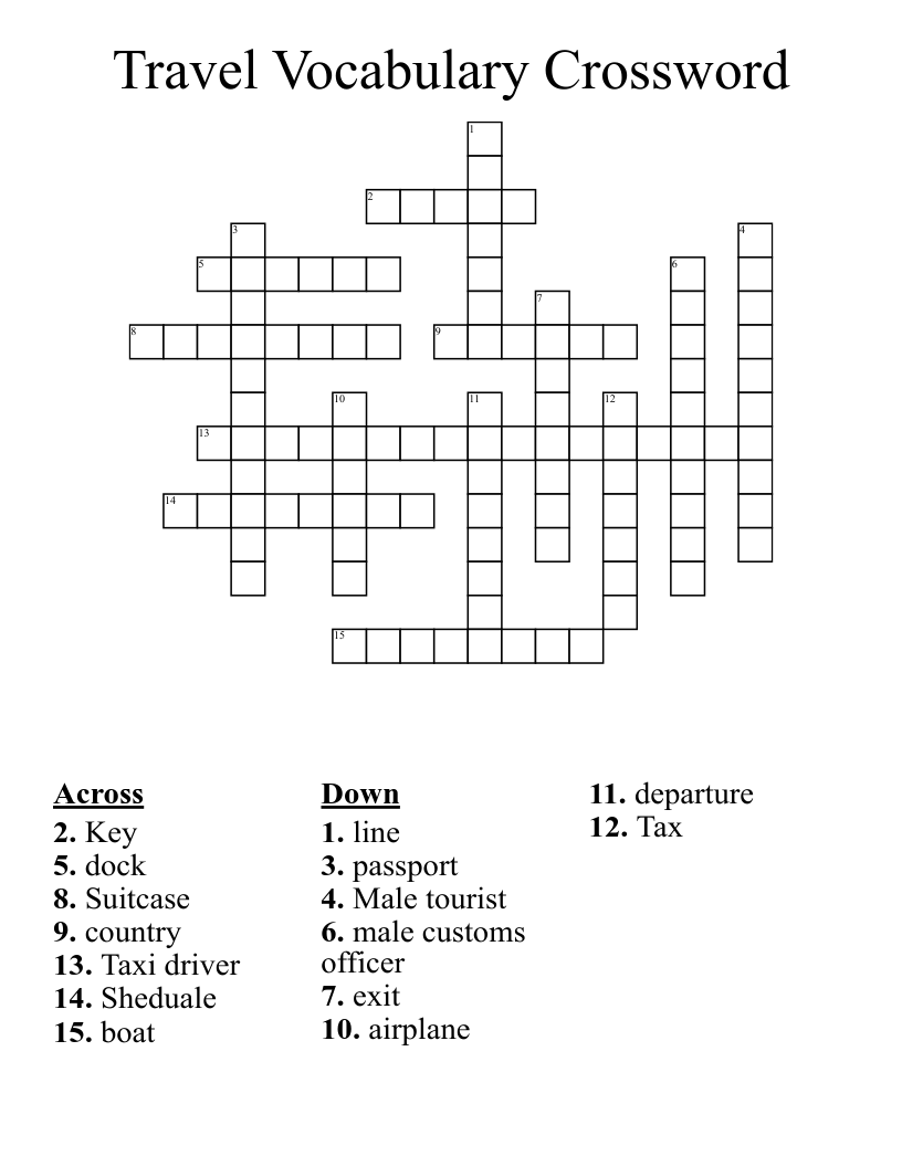 Travel Vocabulary Crossword 