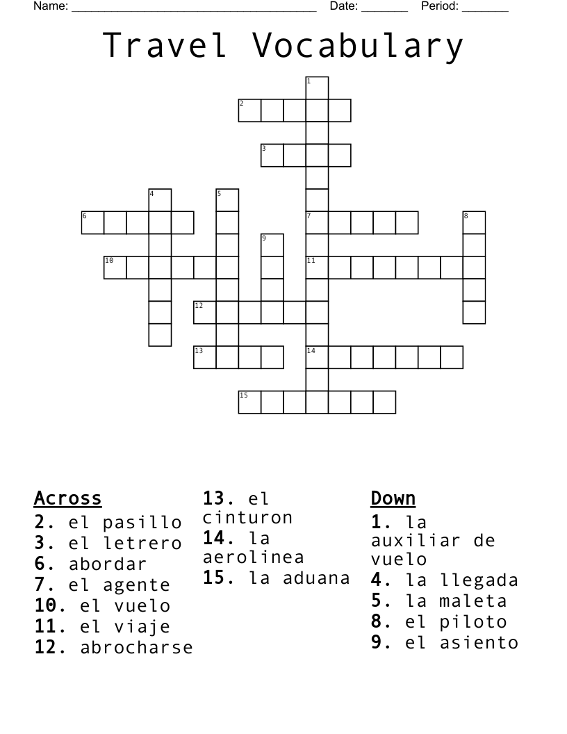 Travel Vocabulary  Crossword