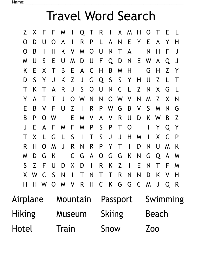 Travel Word Search