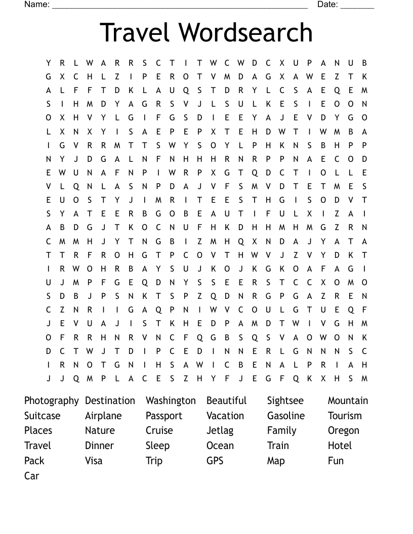 Travel Wordsearch