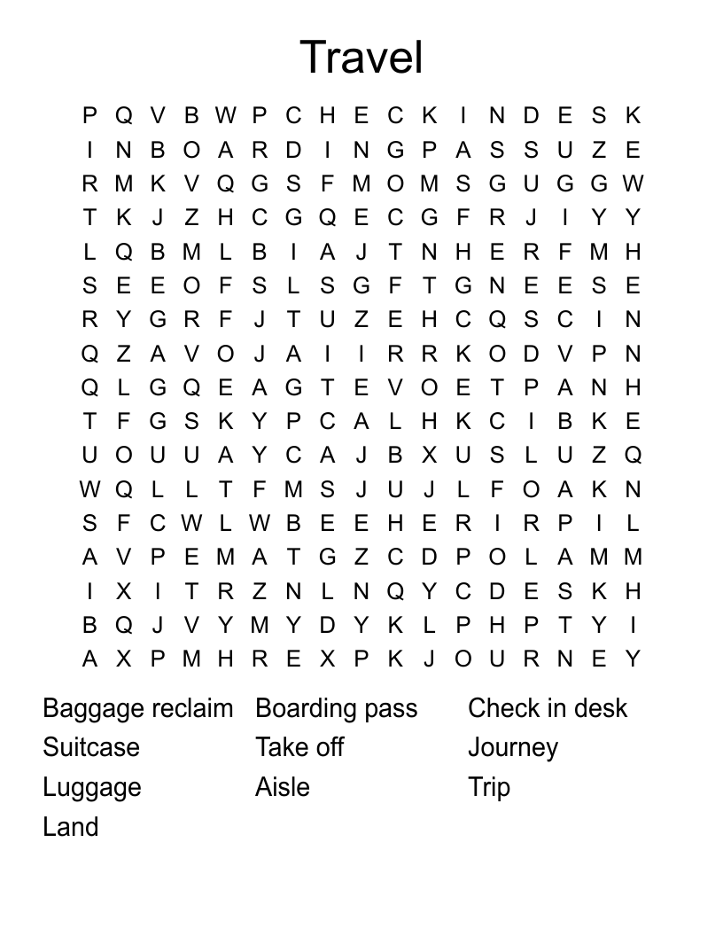 Travel  Word Search