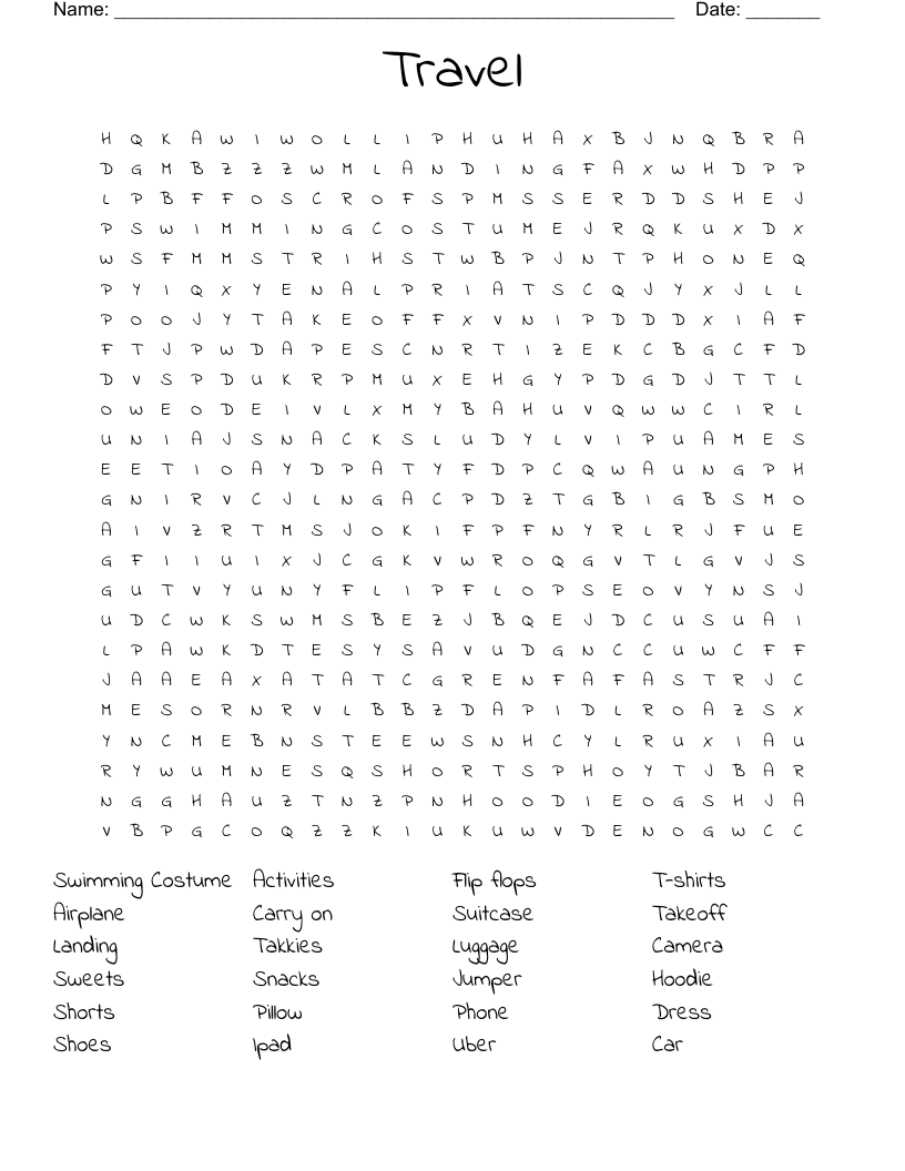 Travel  Word Search